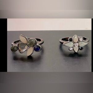 AKIRA Elegant Silver blue and Ivory Women's Rings set of two 7” and 7 1/2”